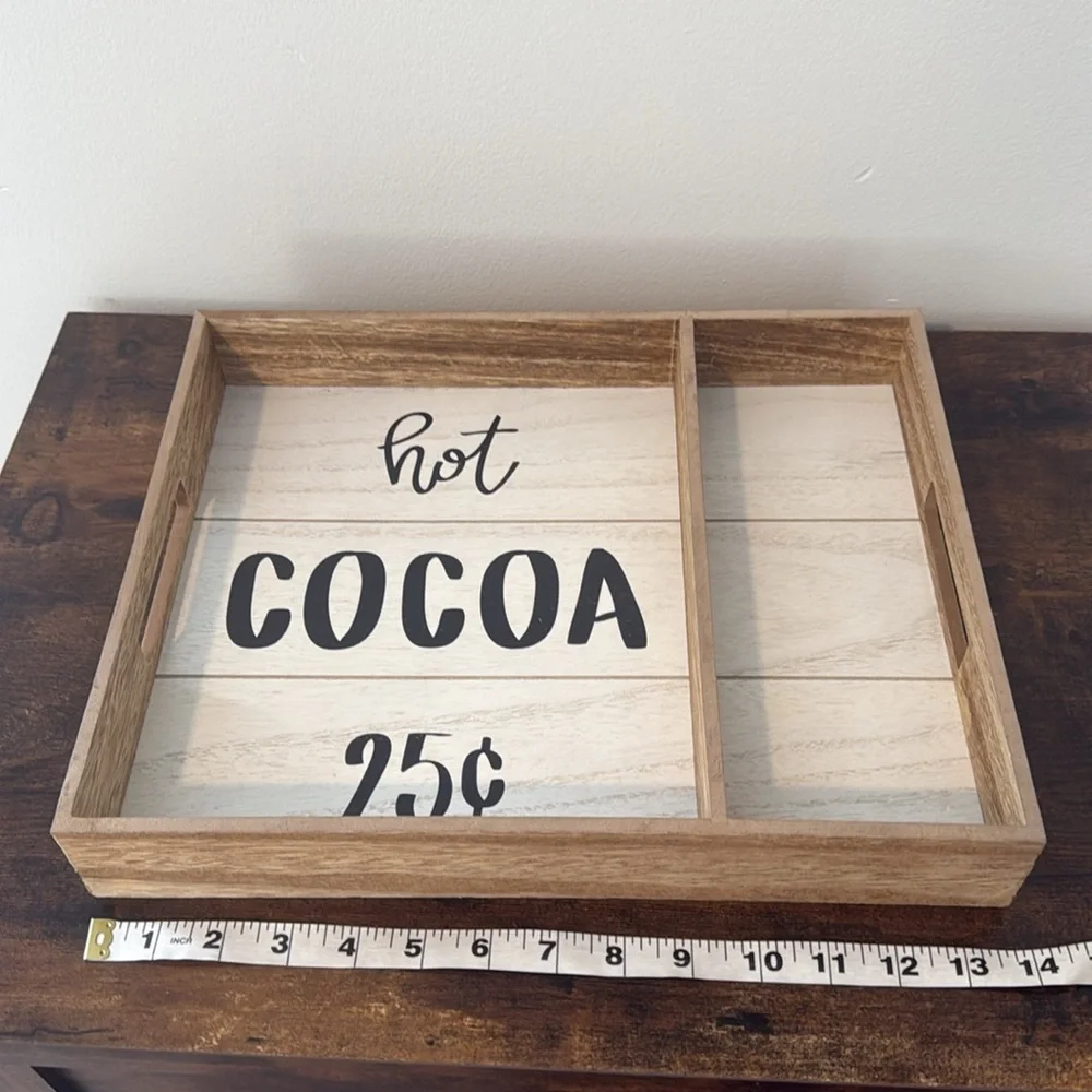 Hot Cocoa Wood Tray Rustic Farmhouse Kitchen Decorative Box Decor Sign Target